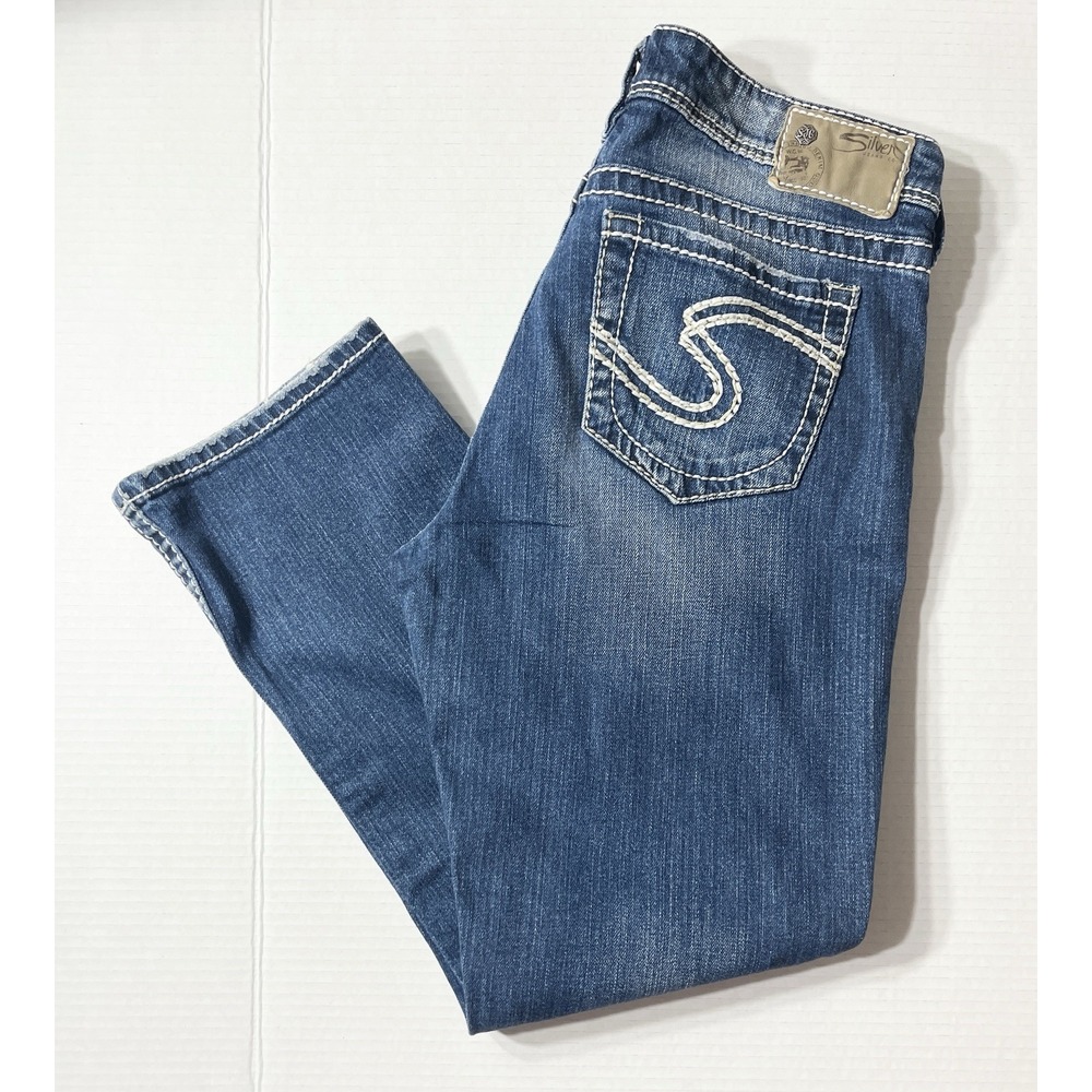 Silver Jeans Natsuki Capri‎ Size 29 Blue Western Contrast Stitch Cowgirl Stretch